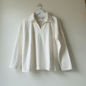 J.Jill Purejill Organic Cotton Cream Sweater Pullover Collared Preppy Minimalist